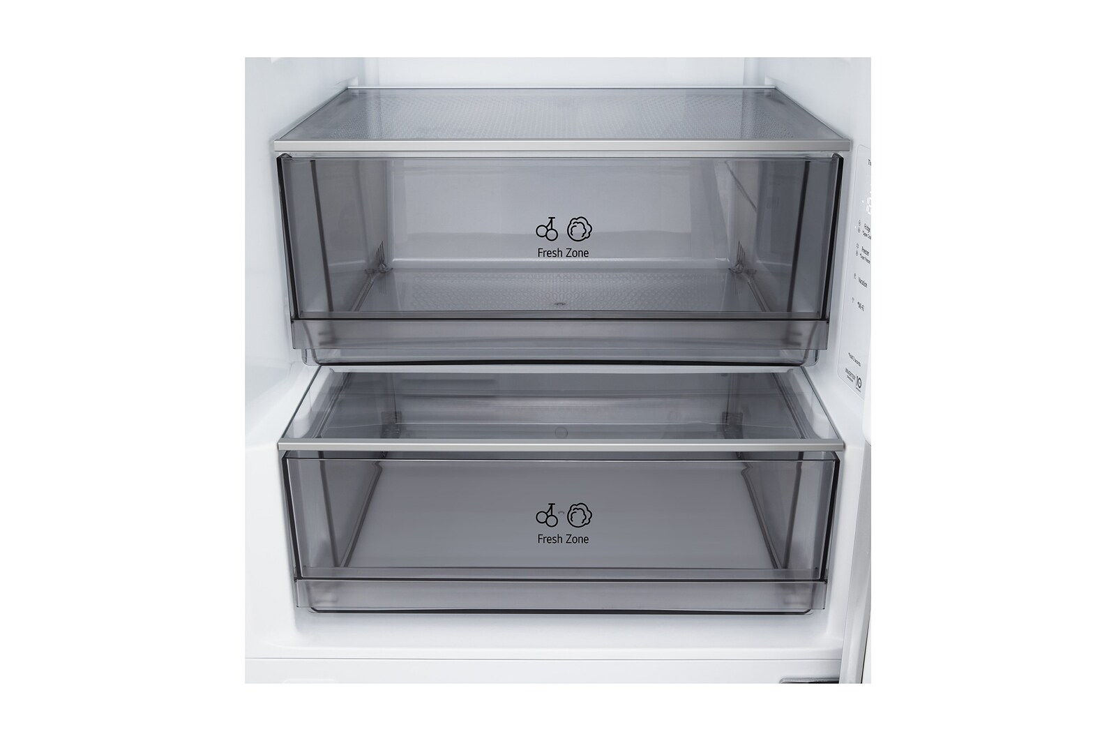 Vy framifrån av LG kyl/frys (GBBSJ10ESW) som visar DoorCooling+™-ventil
