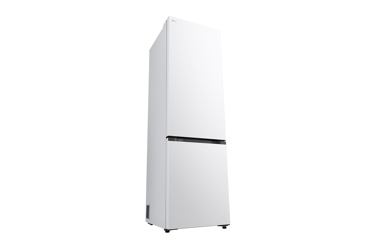 Vy från sidan framifrån av LG bottenfrys (GBBSJ10ESW) som visar utvändig design
