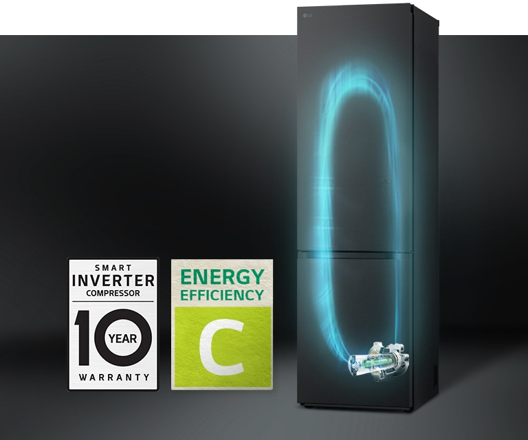 Smart Inverter Compressor 10 års garanti-ikon bredvid Smart Inverter Compressor-ikonen.