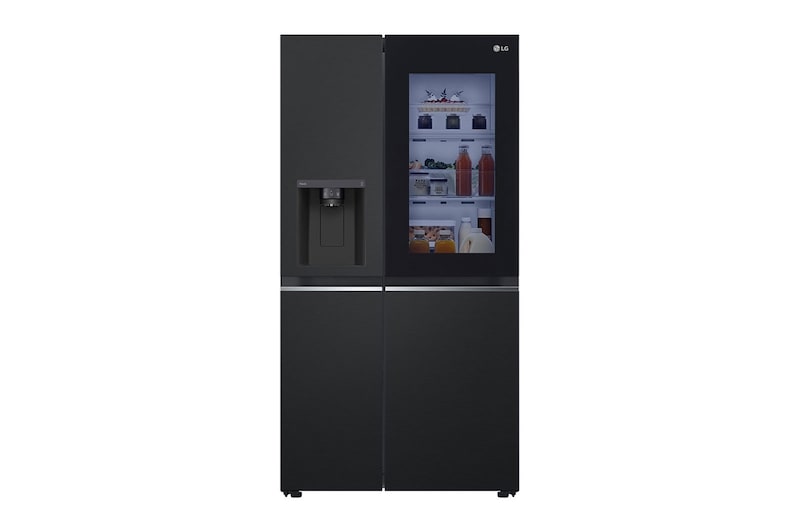 Vy framifrån av 635L InstaView™ Side by Side (Matte Black), Energiklass E, Vatten/is via röranslutning, Smart Diagnosis™ med Wi-Fi GSGV80EPLL