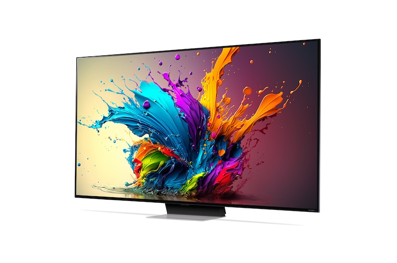 LG QNED MiniLED TV, QNED90, lätt vinklad åt vänster