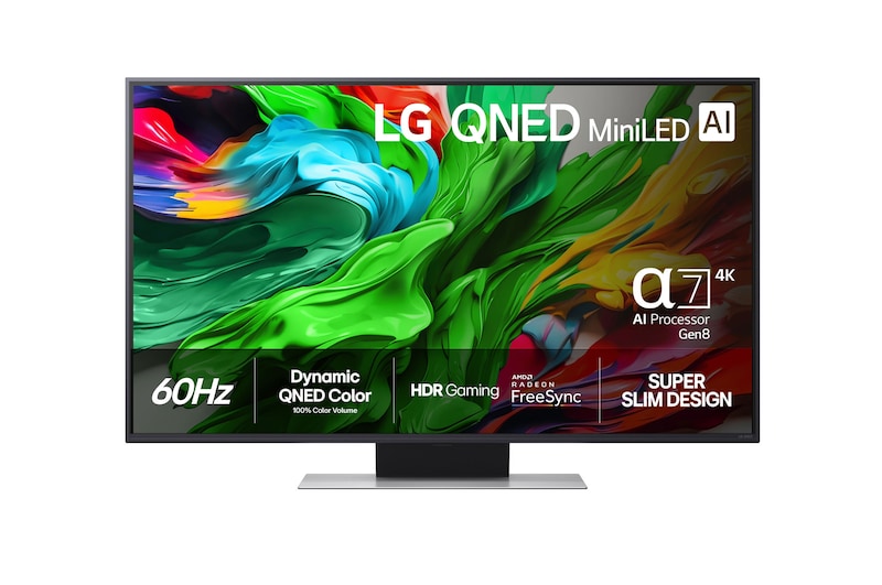 Vy framifrån av 43 tums LG QNED AI QNED86 4k Smart TV 2025 43QNED86A6C