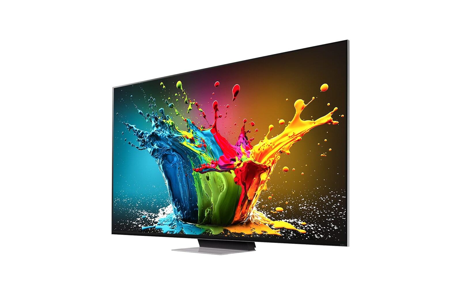 Något vinklad bild från vänster av LG QNED TV, QNED100