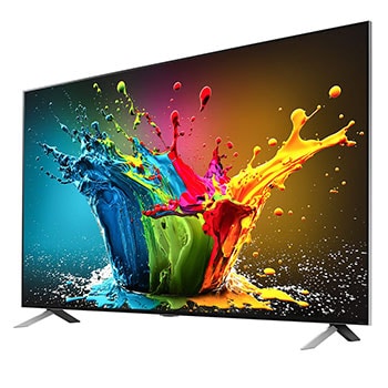 Slightly-angled left-facing side view of LG QNED TV, QNED99