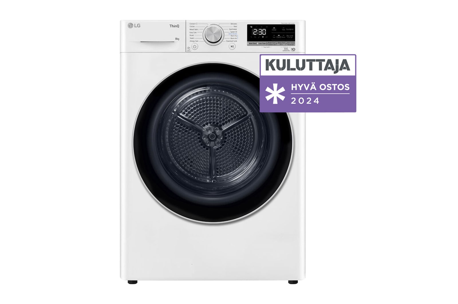 Vy framifrån av 8-kg DUAL Inverter Heat Pump™ -torktumlare med™ Eco Hybrid™ och värmepumpsteknologi, RH80V9AV7N