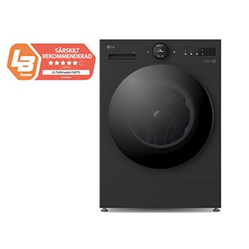 Vy framifrån av 11 kg Tvättmaskin(Essence Black) - Energiklass A, LCD-vred, Auto Dose, TurboWash360™, AI DD™, Smart Diagnosis™ med Wi-Fi F4X7511TBB