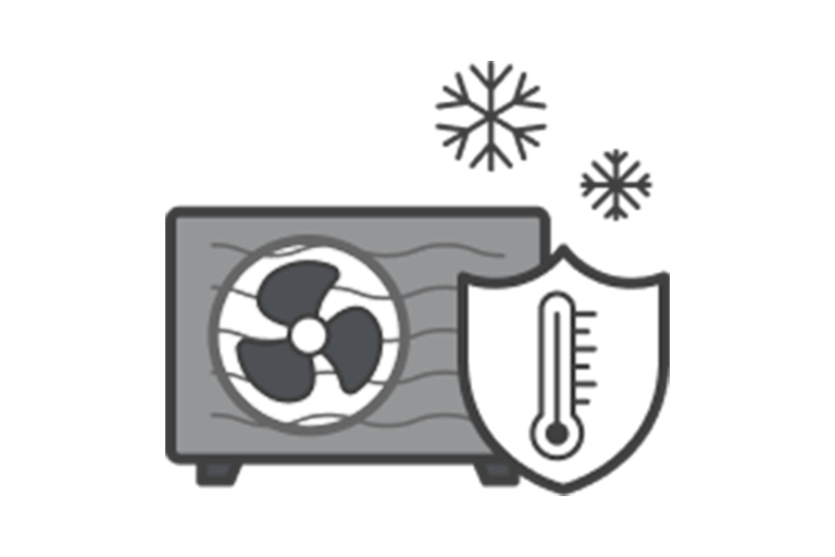 Den grå ikonen med en termometer på höger sida, vilket indikerar hög temperatur med två snöflingor på toppen.	