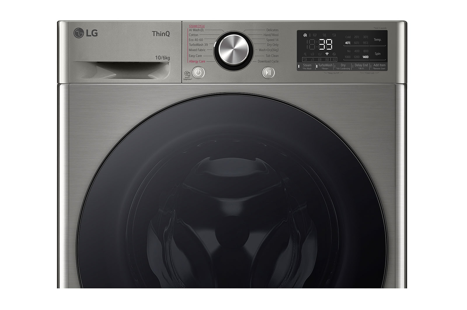 LG 10 kg / 6 kg Kombinerad tvätt/tork(Platinum Silver) - Steam, Energiklass A/D, TurboWash™360, AI DD™, Smart Diagnosis™ med Wi-Fi, CV94V7S2QN