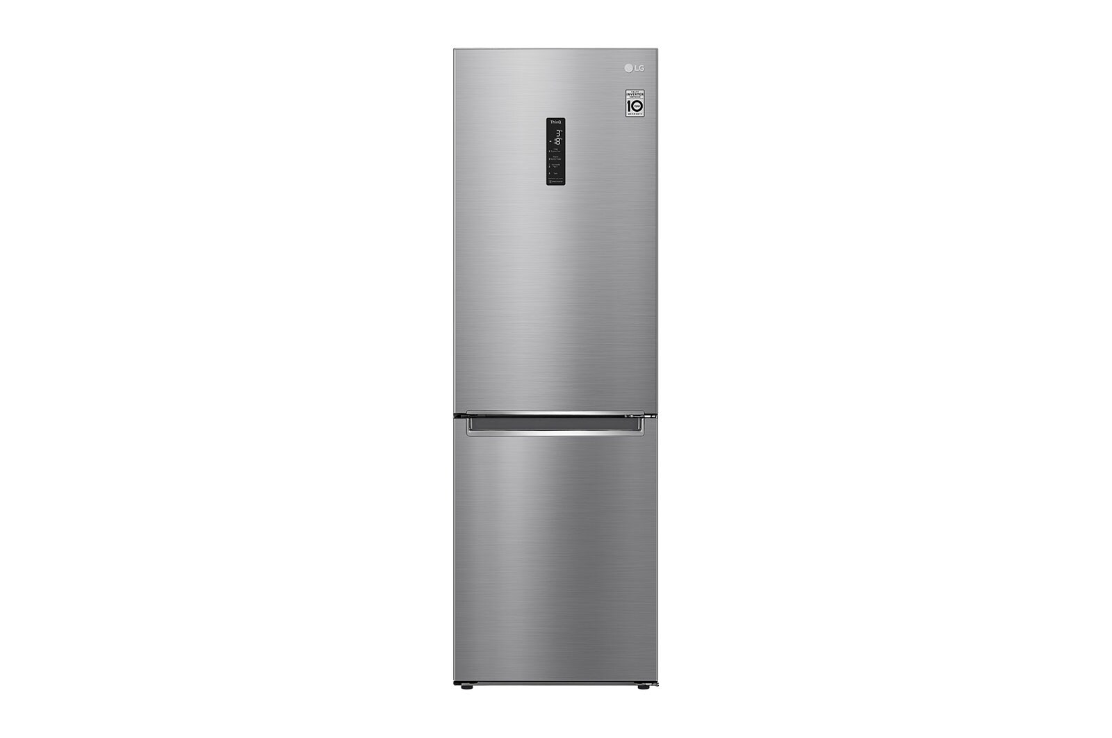 Vy framifrån av 1.86M 341L Kombinerad kyl/frys(Shiny Steel) - Energiklass D, Door Cooling™ och Smart Diagnosis™ med Wi-Fi, GBB61PZFGN