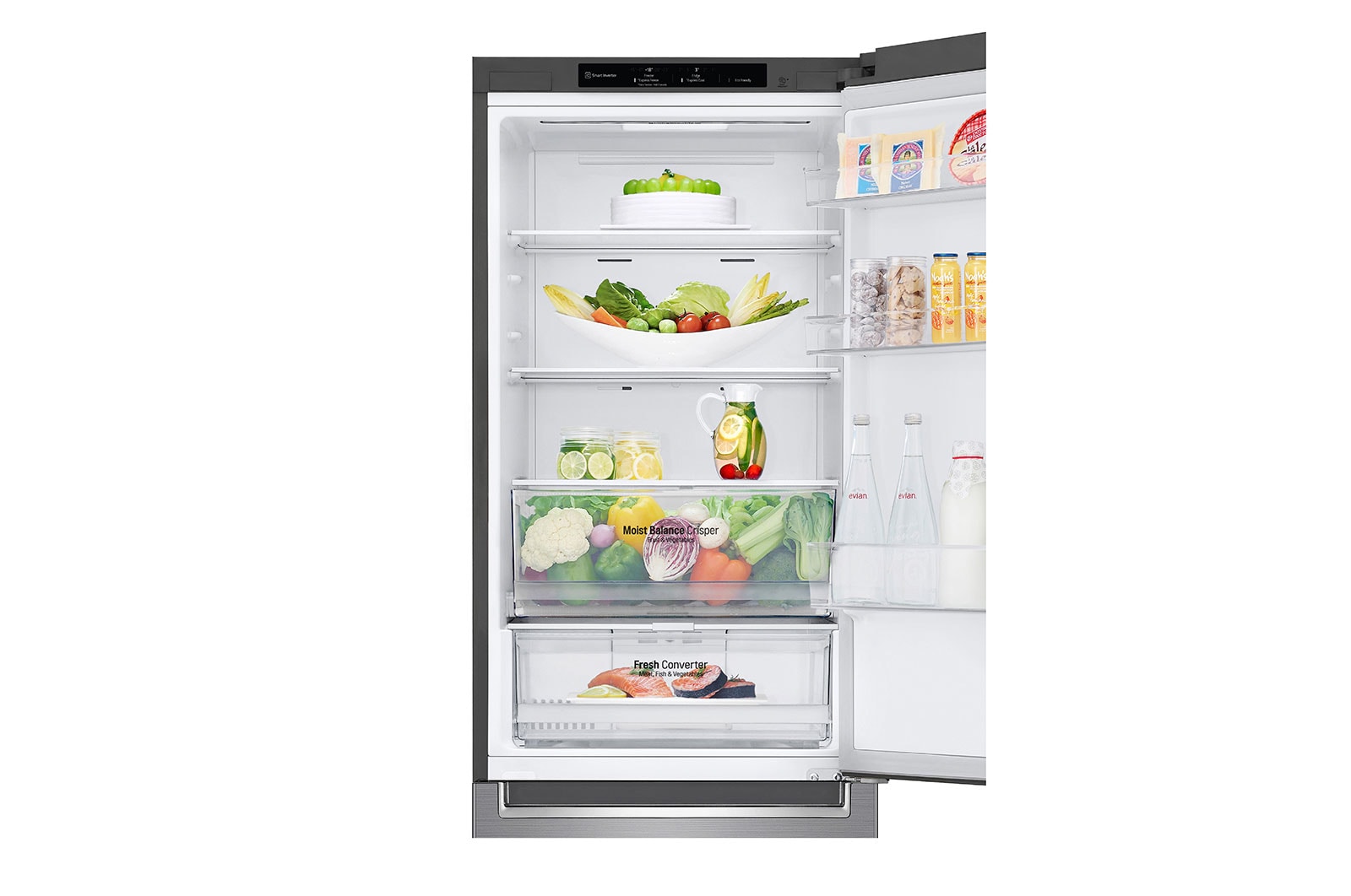 LG 1.86M 341L Kombinerad kyl/frys(Shiny Steel) - Energiklass D, Nature Fresh, Door Cooling+™ och Smart Diagnosis™, GBB61PZGGN