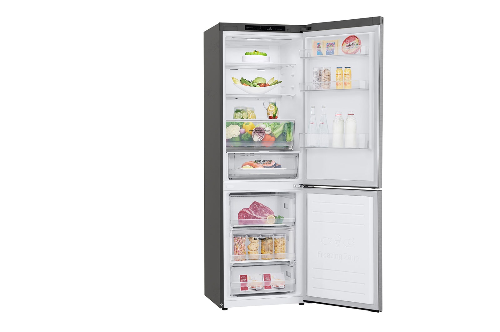 LG 1.86M 341L Kombinerad kyl/frys(Shiny Steel) - Energiklass D, Nature Fresh, Door Cooling+™ och Smart Diagnosis™, GBB61PZGGN