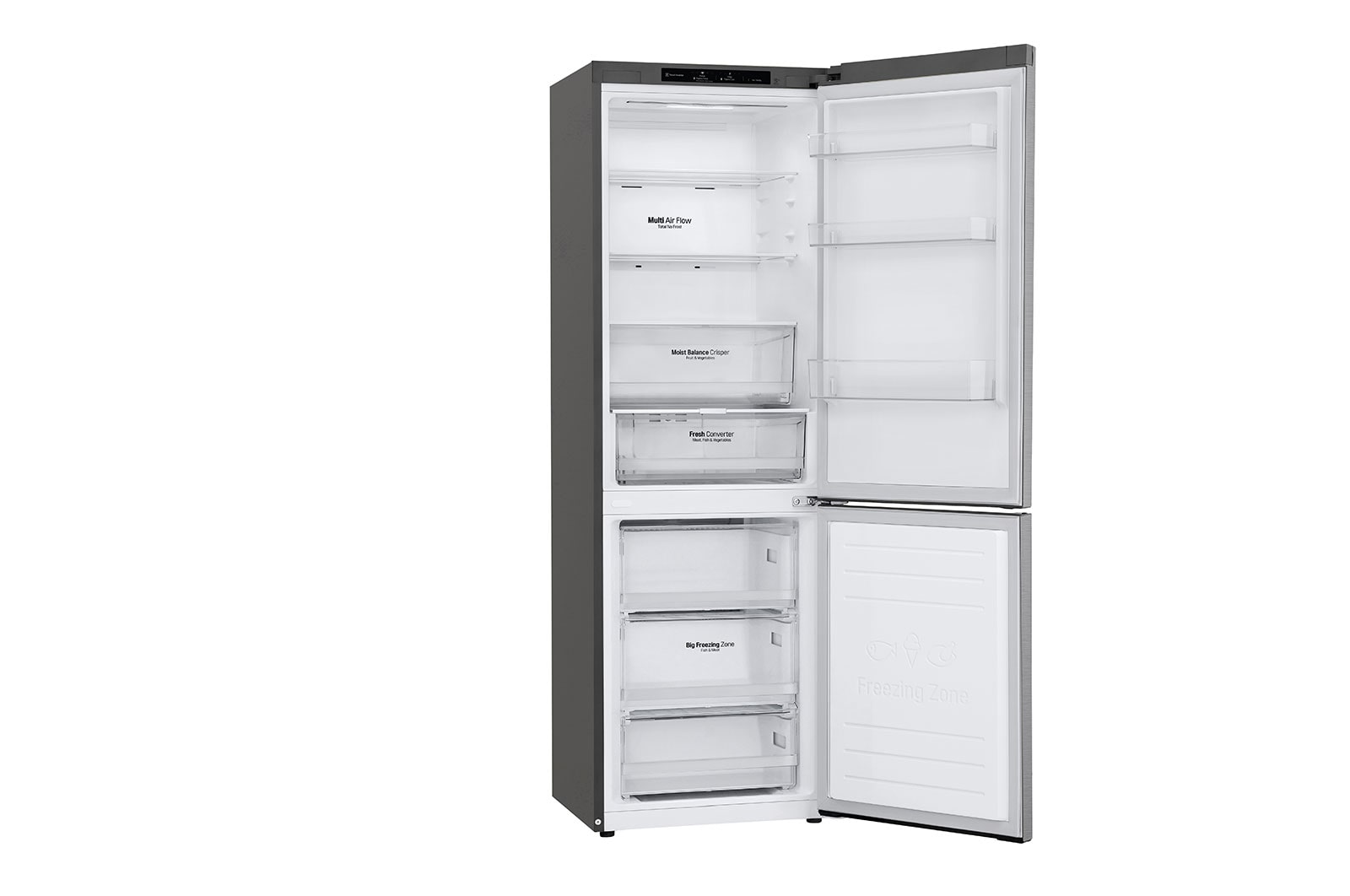 LG 1.86M 341L Kombinerad kyl/frys(Shiny Steel) - Energiklass D, Nature Fresh, Door Cooling+™ och Smart Diagnosis™, GBB61PZGGN