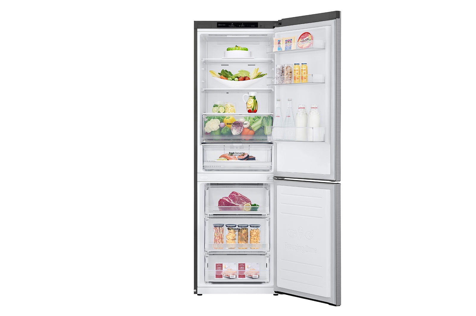 LG 1.86M 341L Kombinerad kyl/frys(Shiny Steel) - Energiklass D, Nature Fresh, Door Cooling+™ och Smart Diagnosis™, GBB61PZGGN