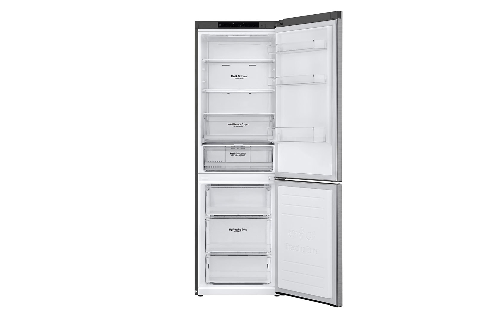 LG 1.86M 341L Kombinerad kyl/frys(Shiny Steel) - Energiklass D, Nature Fresh, Door Cooling+™ och Smart Diagnosis™, GBB61PZGGN