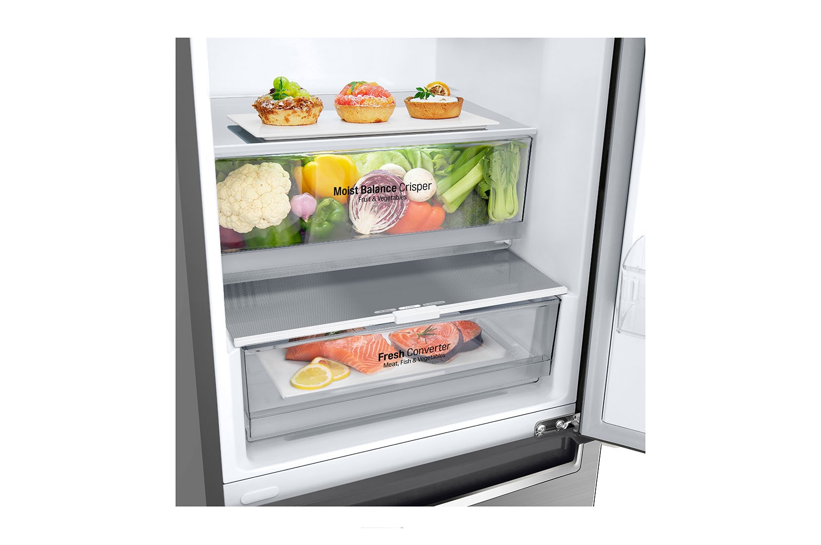 LG 1.86M 341L Kombinerad kyl/frys(Shiny Steel) - Energiklass D, Nature Fresh, Door Cooling+™ och Smart Diagnosis™, GBB61PZGGN