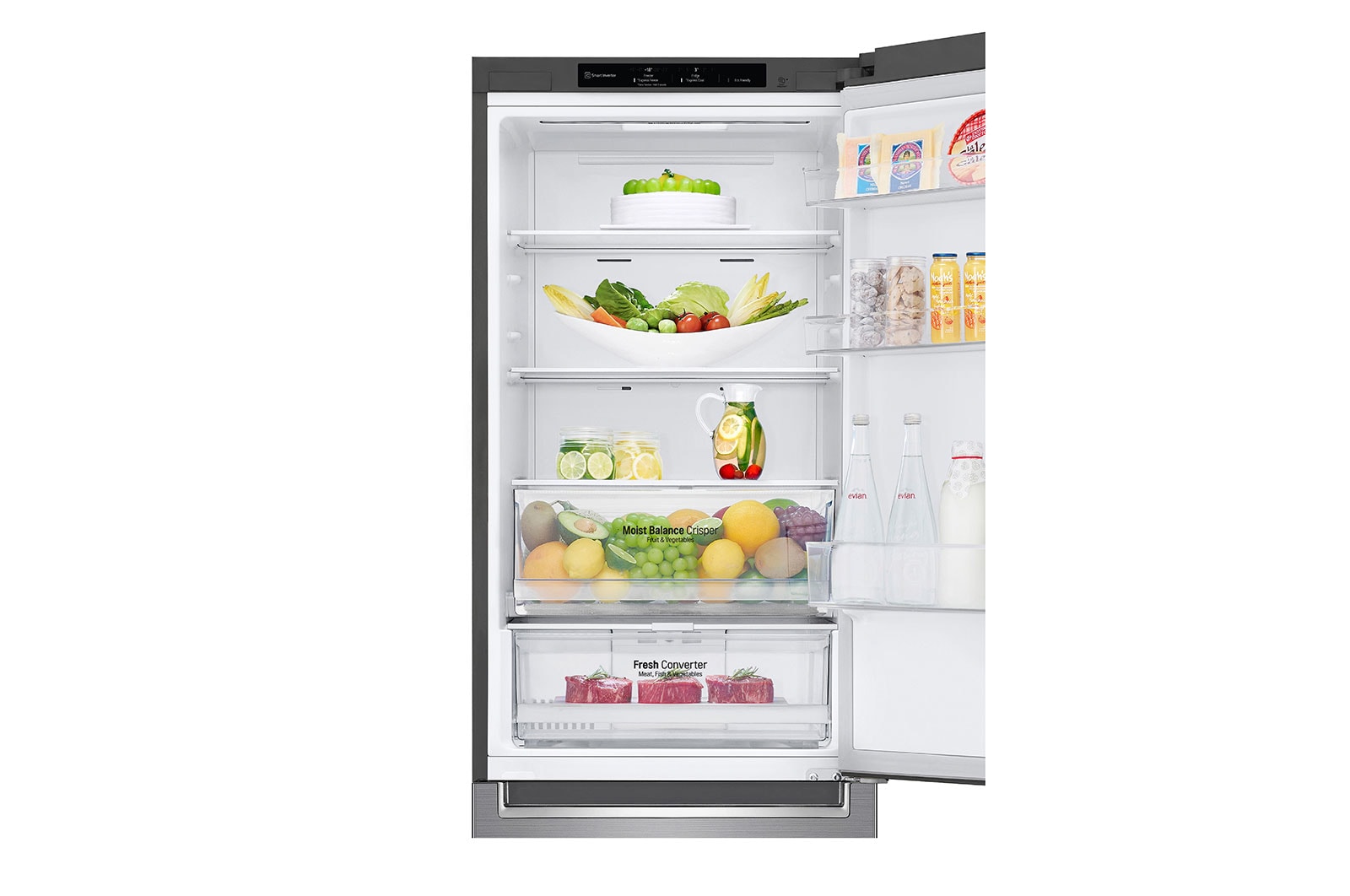 LG 1.86M 341L Kombinerad kyl/frys(Shiny Steel) - Energiklass D, Nature Fresh, Door Cooling+™ och Smart Diagnosis™, GBB61PZGGN