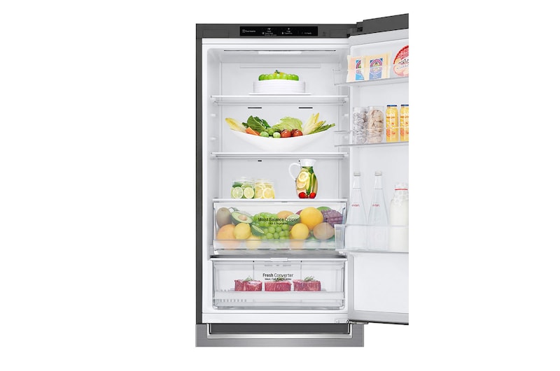 LG 1.86M 341L Kombinerad kyl/frys(Shiny Steel) - Energiklass D, Nature Fresh, Door Cooling+™ och Smart Diagnosis™, GBB61PZGGN