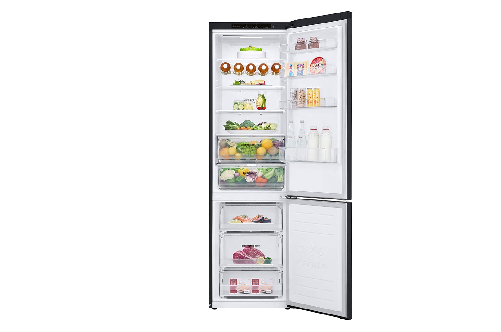 LG 2.03M 384L Kombinerad kyl/frys(Matte Black Stainless Steel) - Energiklass D, Nature Fresh, Door Cooling+™ och Smart Diagnosis™, GBB62MCGGN