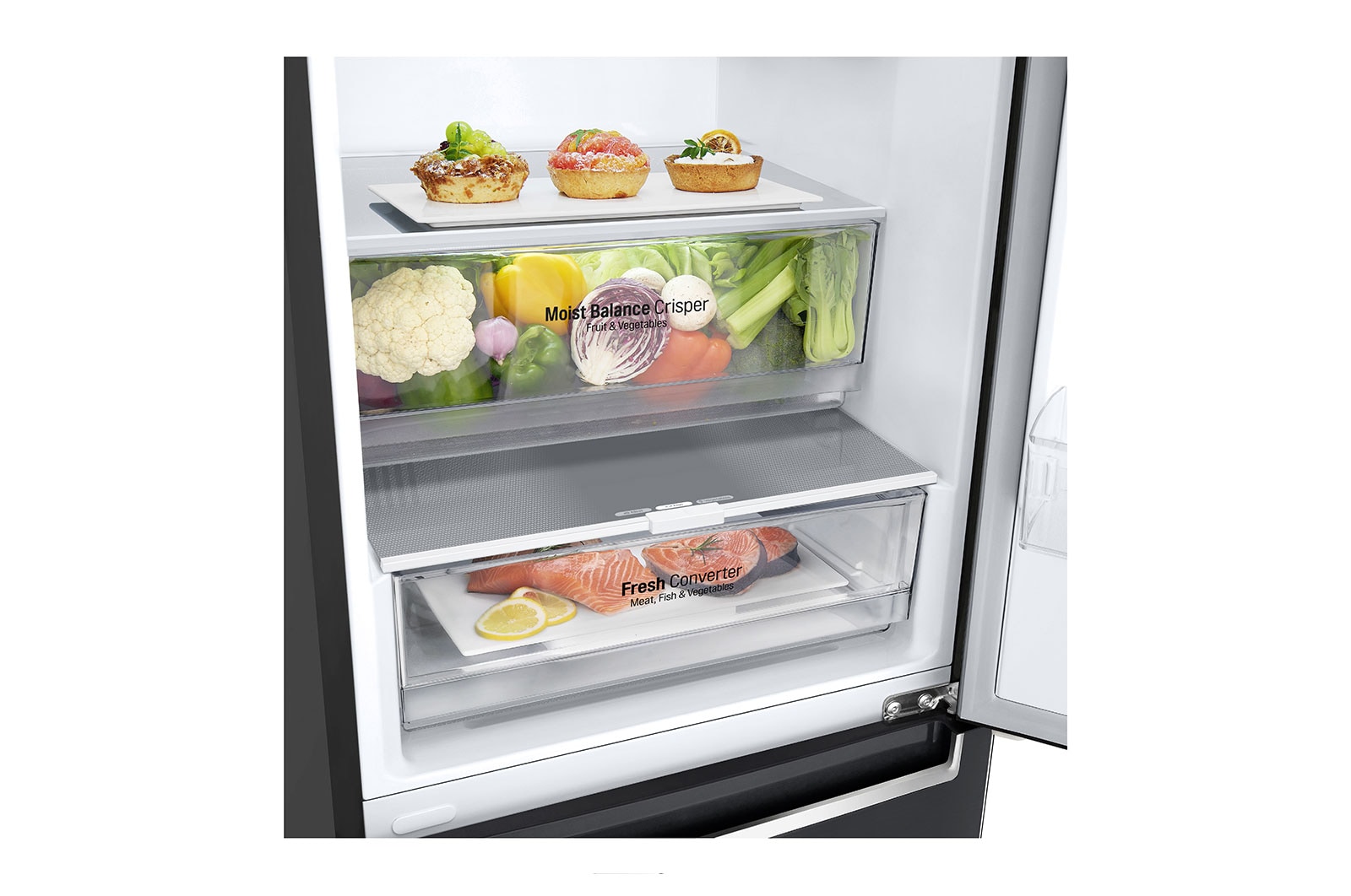 LG 2.03M 384L Kombinerad kyl/frys(Matte Black Stainless Steel) - Energiklass D, Nature Fresh, Door Cooling+™ och Smart Diagnosis™, GBB62MCGGN