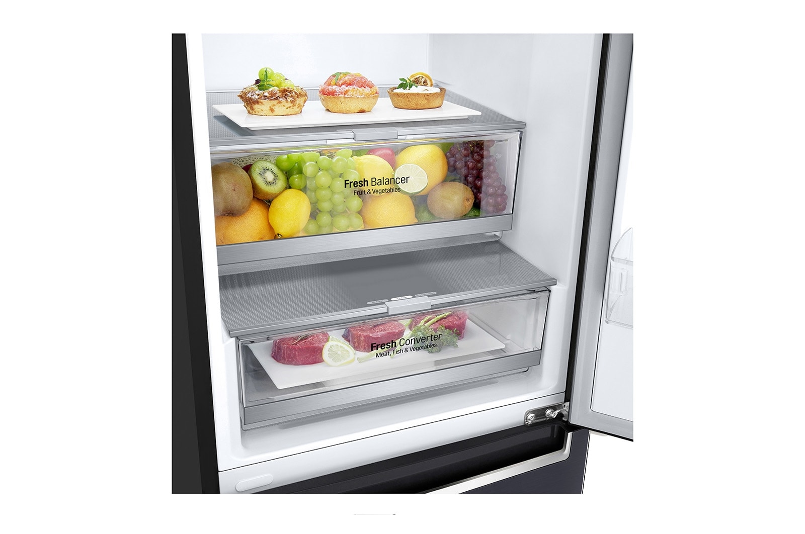 LG 1.86M 341L Kombinerad kyl/frys(Matte Black) - Energiklass E, Door Cooling™ och Smart Diagnosis™ med Wi-Fi, GBB71MCDMN