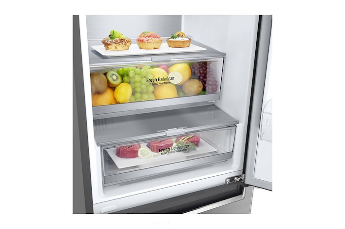 LG 1.86M 341L Kombinerad kyl/frys(Shiny Steel) - Energiklass D, Door Cooling™ och Smart Diagnosis™, GBB71PZVGN