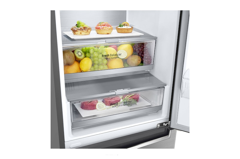 LG 1.86M 341L Kombinerad kyl/frys(Shiny Steel) - Energiklass D, Door Cooling™ och Smart Diagnosis™, GBB71PZVGN