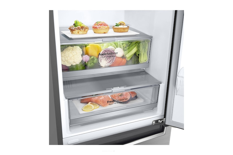 LG 2.03M 384L Kombinerad kyl/frys(Shiny Steel) - Energiklass D, Door Cooling™, GBB72PZEGN