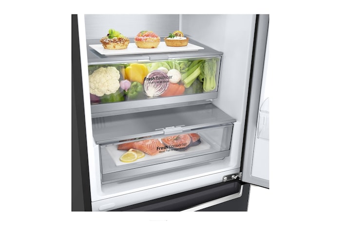 LG 2.03M 384L Kombinerad kyl/frys(Matte Black) - Energiklass B, Door Cooling™ och Smart Diagnosis™ med Wi-Fi, GBB92MCABP