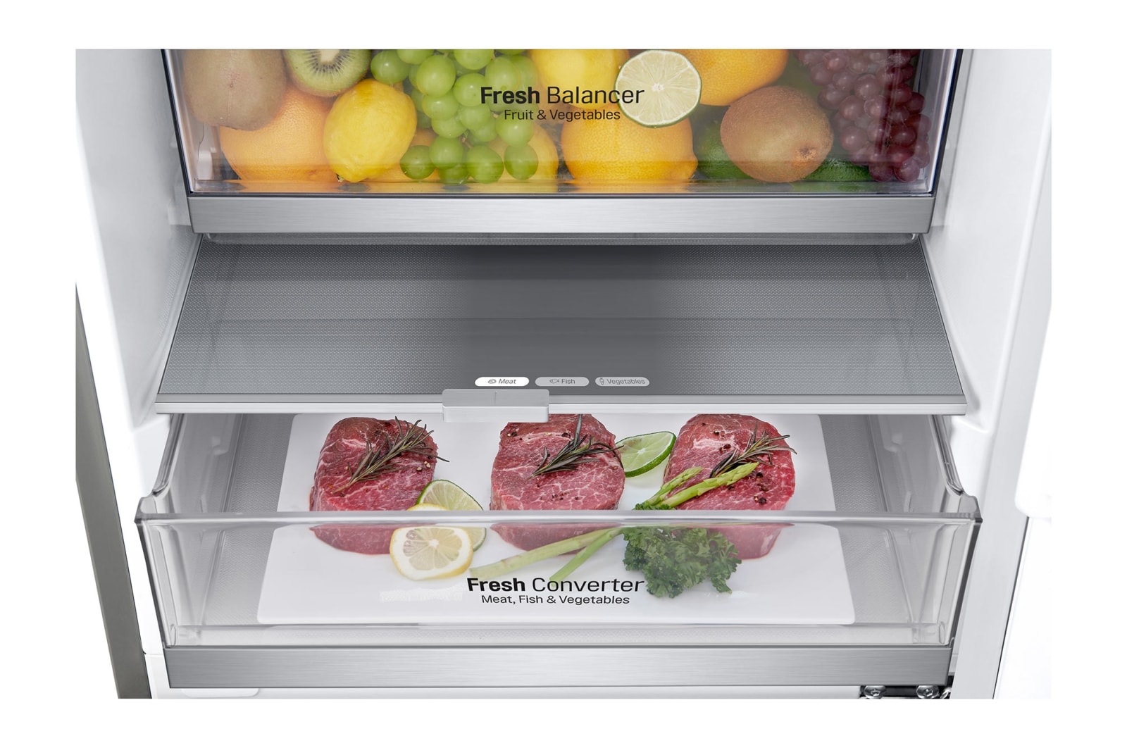 LG 2.03M 384L Kombinerad kyl/frys(Stainless Steel) - Energiklass B, Door Cooling™ och Smart Diagnosis™ med Wi-Fi, GBB92STABP