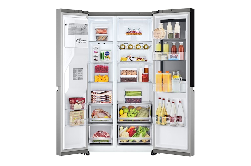 LG 635L InstaView™ Side by Side (Prime Silver), Energiklass E, Vatten/is med röranslutning, Smart Diagnosis™ med Wi-Fi, GSGV80PYLL