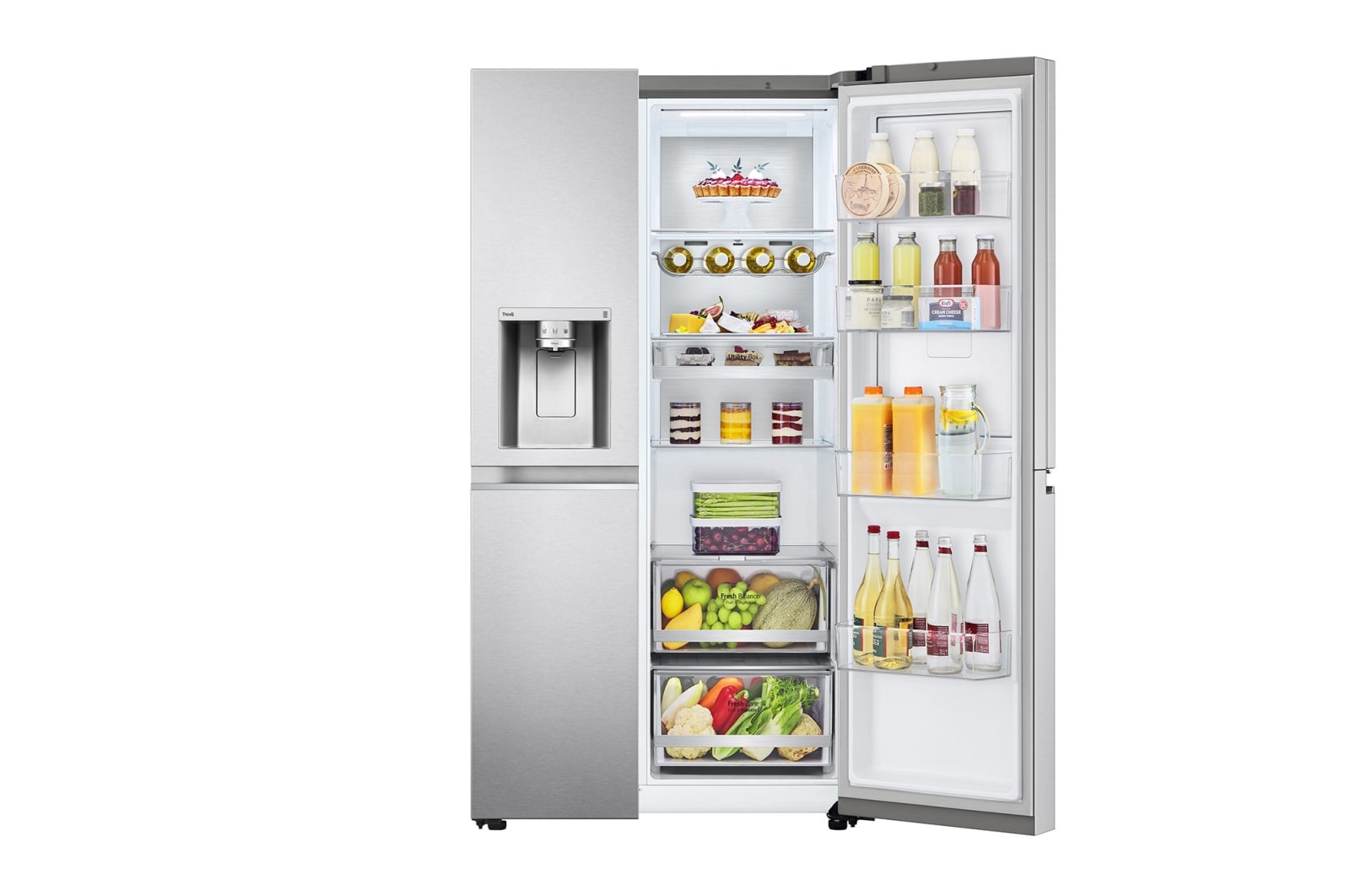 LG 635L Door in Door™ Side by Side (Brushed Steel), Energiklass E, Vatten/is via röranslutning, Smart Diagnosis™ med Wi-Fi, GSJV90BSAE