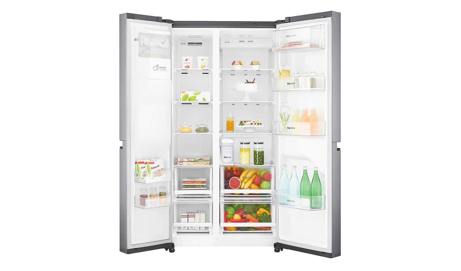 LG 625L Side by Side (Shiny Steel) - Energiklass F, Vatten/is utan röranslutning, Smart Diagnosis™ med Wi-Fi, GSL761PZXV
