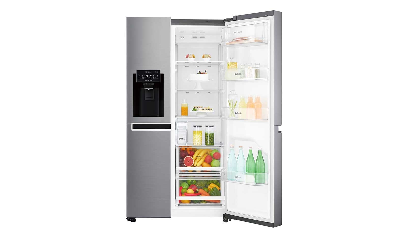 LG 625L Side by Side (Shiny Steel) - Energiklass F, Vatten/is utan röranslutning, Smart Diagnosis™ med Wi-Fi, GSL761PZXV