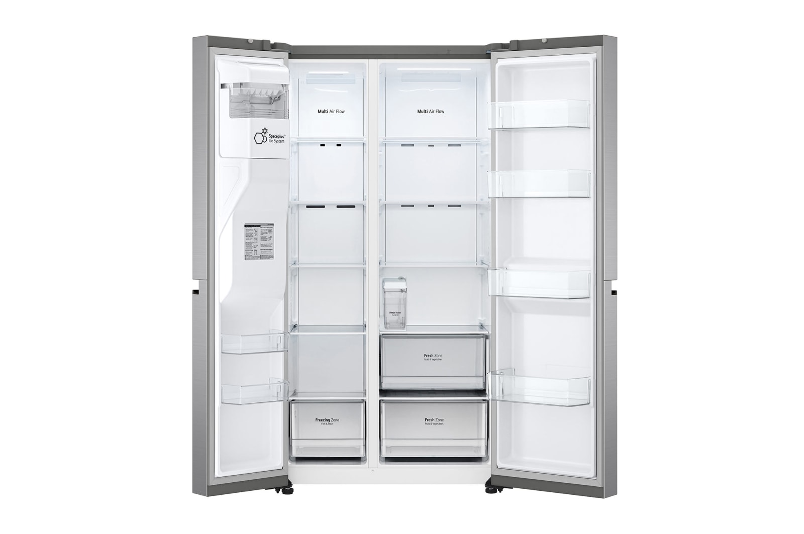 LG 635L Side by Side (Shiny Steel), Is- & vattendispenser, Energiklass F, Vatten/is utan röranslutning, Smart Diagnosis™, GSLV51PZXM