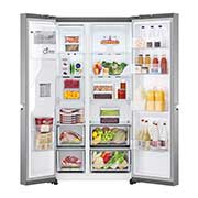 LG 635L Side by Side (Shiny Steel), Is- & vattendispenser, Energiklass E, Vatten/is via röranslutning, Smart Diagnosis™ med Wi-Fi, GSLV70PZTE