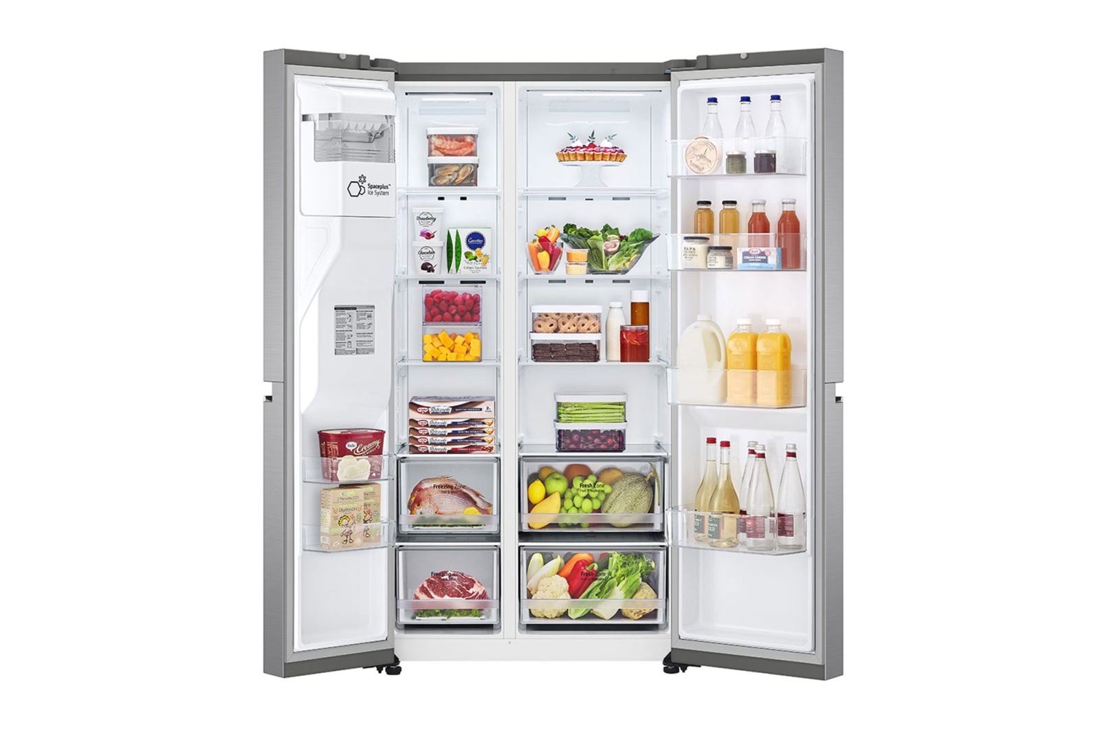 LG 635L Side by Side (Shiny Steel), Is- & vattendispenser, Energiklass E, Vatten/is via röranslutning, Smart Diagnosis™ med Wi-Fi, GSLV70PZTE