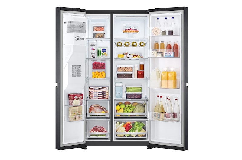 LG 635L Side by Side (Matte Black Steel), Is- & vattendispenser, Energiklass E, Vatten/is utan röranslutning, Smart Diagnosis™ med Wi-Fi, GSLV71MCLE