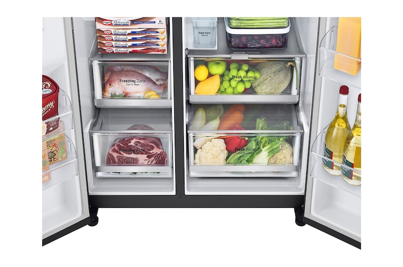 LG 635L Side by Side (Matte Black Steel), Is- & vattendispenser, Energiklass E, Vatten/is utan röranslutning, Smart Diagnosis™ med Wi-Fi, GSLV71MCLE