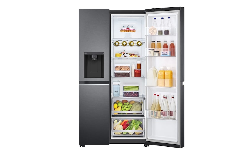 LG 635L Side by Side (Matte Black Steel), Is- & vattendispenser, Energiklass E, Vatten/is utan röranslutning, Smart Diagnosis™ med Wi-Fi, GSLV71MCLE