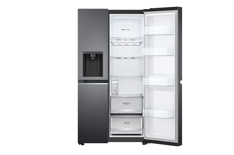 LG 635L Side by Side (Matte Black Steel), Is- & vattendispenser, Energiklass E, Vatten/is utan röranslutning, Smart Diagnosis™ med Wi-Fi, GSLV71MCLE