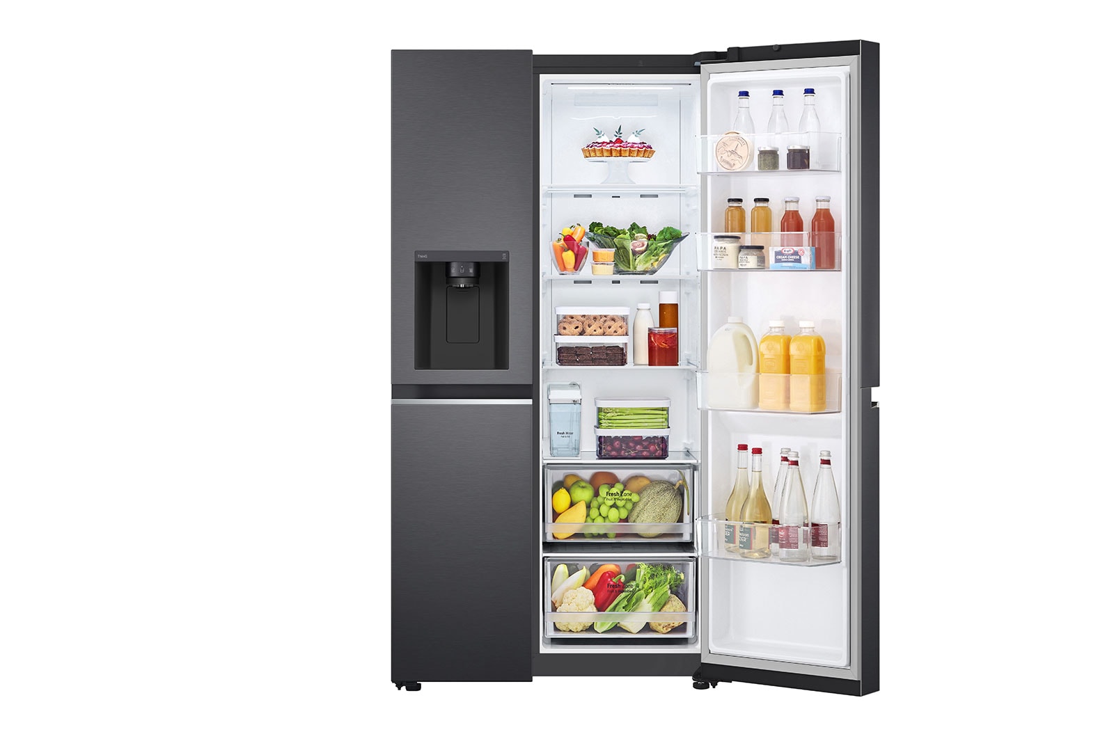 LG 635L Side by Side (Matte Black Stainless Steel), Is- & vattendispenser, Energiklass D, Vatten/is utan röranslutning, Smart Diagnosis™ med Wi-Fi, GSLV71MCTD