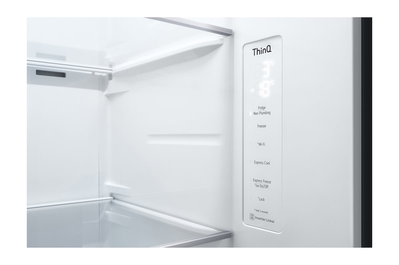 LG 635L Side by Side (Shiny Steel), Is- & vattendispenser, Energiklass E, Vatten/is utan röranslutning, Smart Diagnosis™ med Wi-Fi, GSLV71PZLE