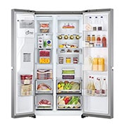 LG 635L Side by Side (Shiny Steel), Is- & vattendispenser, Energiklass F, Vatten/is via röranslutning, Smart Diagnosis™ med Wi-Fi, GSLV90PZAM