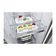 LG 635L Side by Side (Shiny Steel), Is- & vattendispenser, Energiklass F, Vatten/is via röranslutning, Smart Diagnosis™ med Wi-Fi, GSLV90PZAM