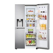 LG 635L Side by Side (Shiny Steel), Is- & vattendispenser, Energiklass F, Vatten/is via röranslutning, Smart Diagnosis™ med Wi-Fi, GSLV90PZAM