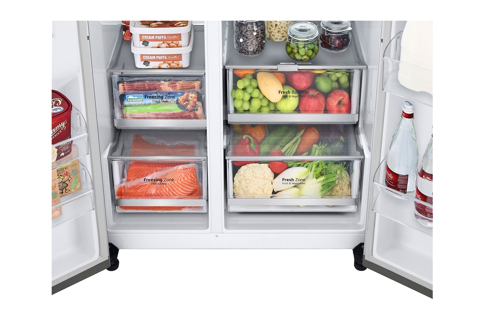 LG 635L Side by Side (Shiny Steel), Is- & vattendispenser, Energiklass F, Vatten/is via röranslutning, Smart Diagnosis™ med Wi-Fi, GSLV90PZAM