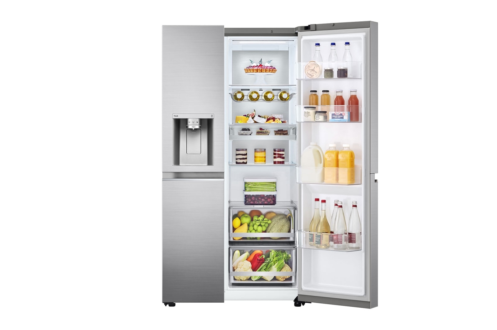 LG 635L Side by Side (Shiny Steel), Is- & vattendispenser, Energiklass F, Vatten/is via röranslutning, Smart Diagnosis™ med Wi-Fi, GSLV90PZAM