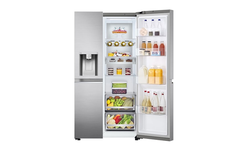 LG 635L Side by Side (Shiny Steel), Is- & vattendispenser, Energiklass F, Vatten/is via röranslutning, Smart Diagnosis™ med Wi-Fi, GSLV90PZAM
