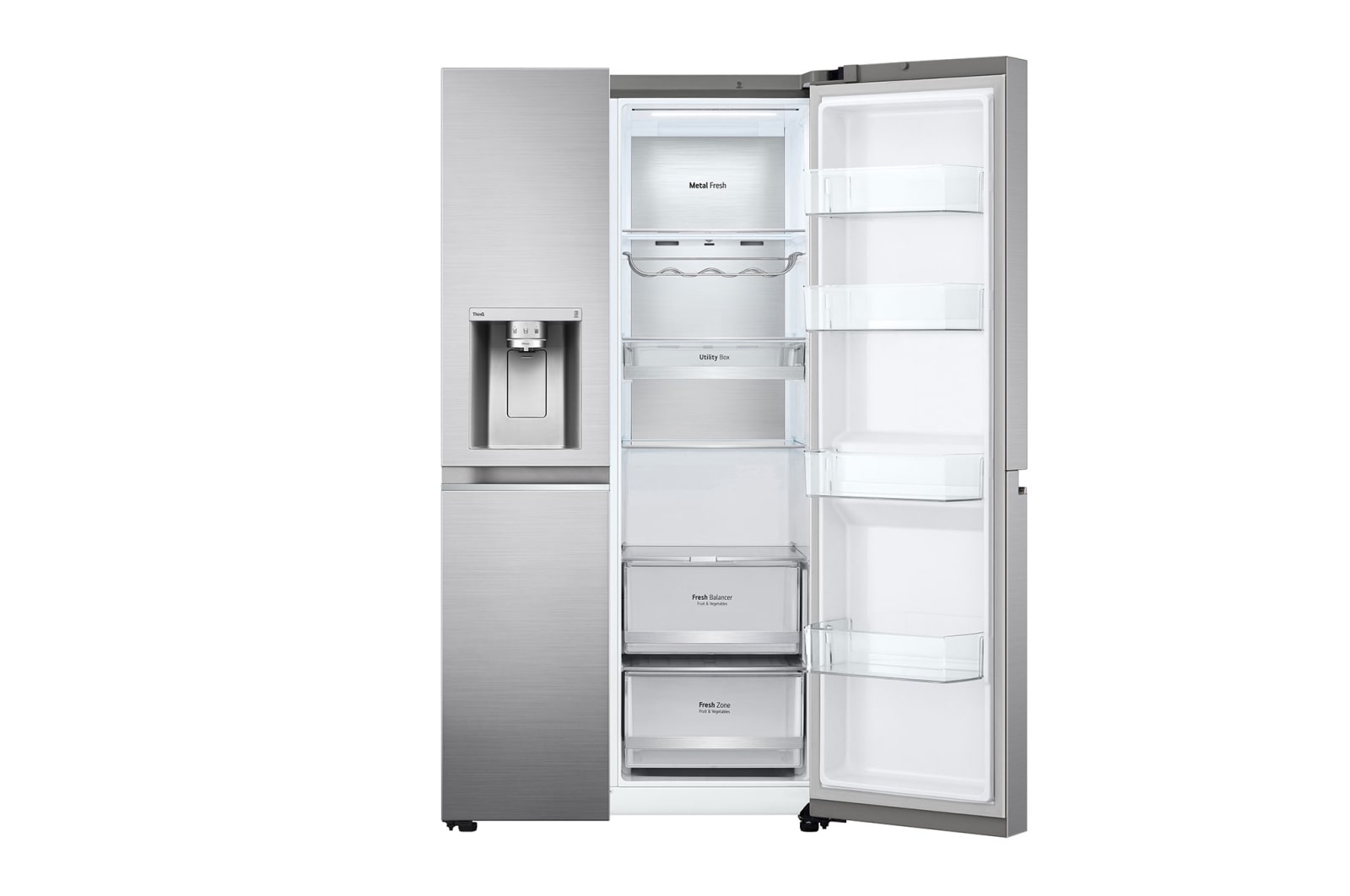 LG 635L Side by Side (Shiny Steel), Is- & vattendispenser, Energiklass F, Vatten/is via röranslutning, Smart Diagnosis™ med Wi-Fi, GSLV90PZAM