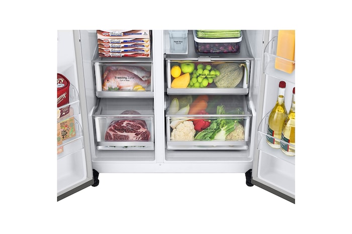 LG 635L Side by Side (Metal Sorbet), Is- & vattendispenser, Energiklass C, Vatten/is utan röranslutning, Smart Diagnosis™ med Wi-Fi, GSLV91MBAC
